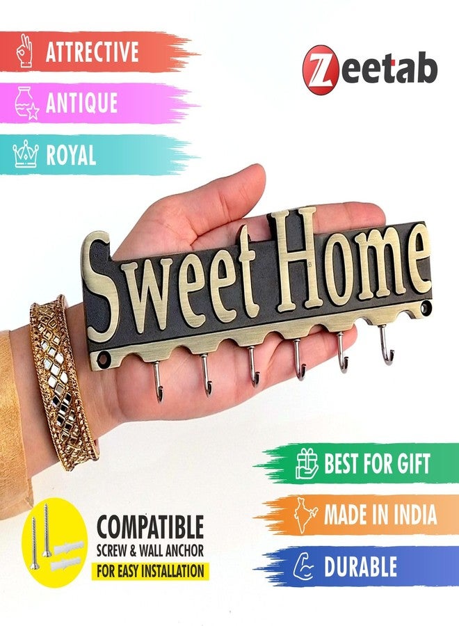 Zeetab Sweet Home Key Holder | Steel Metal Key Stand with 6 Hook Wall Mount | Home Decor Gift (Antique) - Image 4
